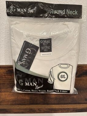 G Man Sport White Round Neck T-Shirt (6XL)